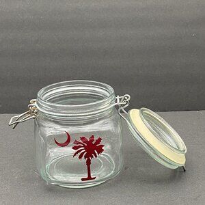 SC State Emblem Glass Jar Snap Lid Palmetto Tree Crescent Moon Storage Tea‎